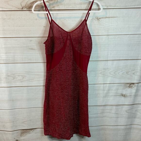 Red Sheer Glitter Stripes Sleeveless Sleep/Lingerie Dress Size Large (7) - Picture 1 of 5
